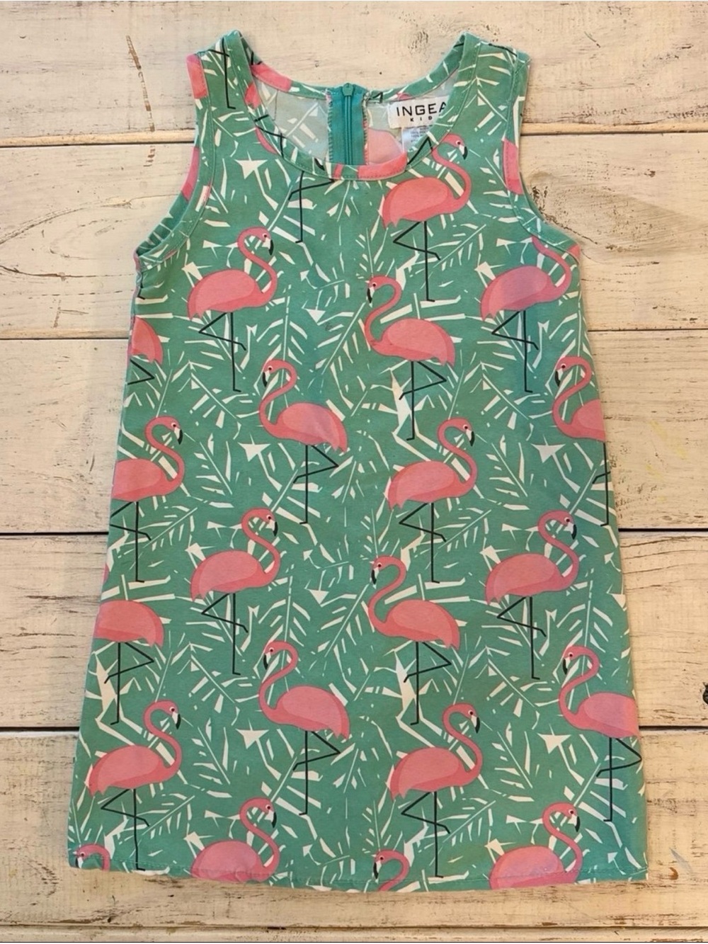 Ingear Mint Green Dress with Pink Flamingo Print
